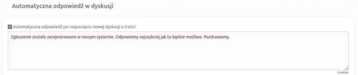 automatyczna odpowiedź w dyskusji
