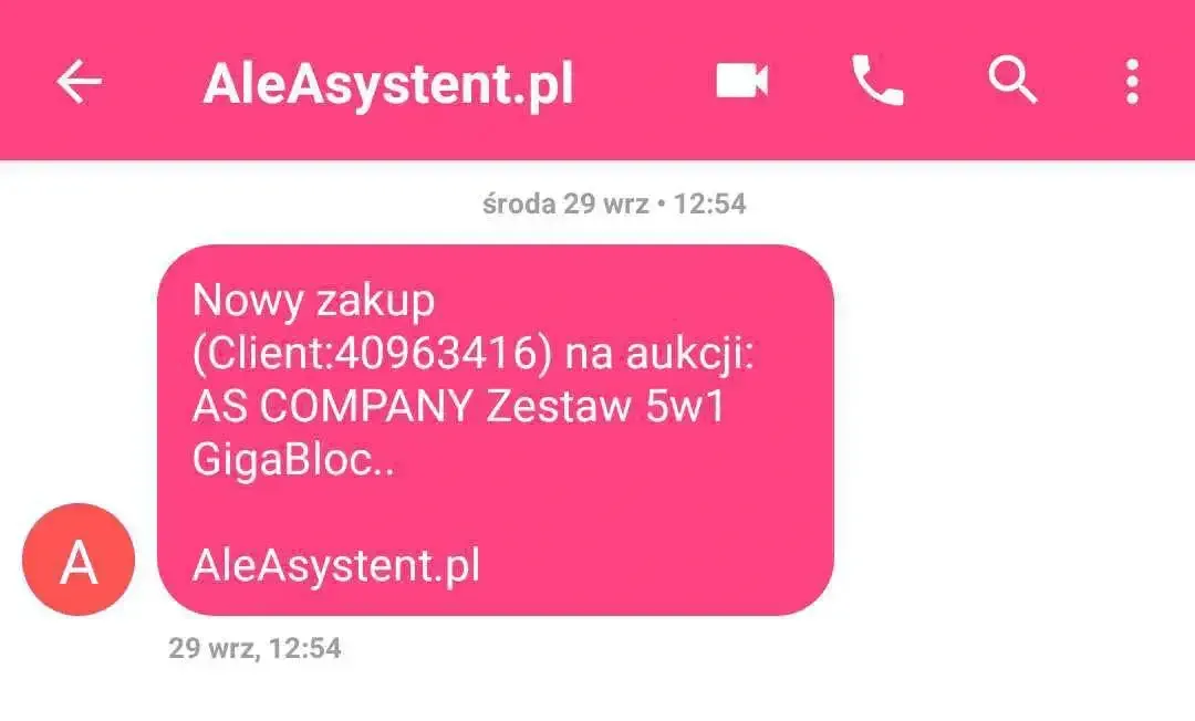 sms o nowej transakcji